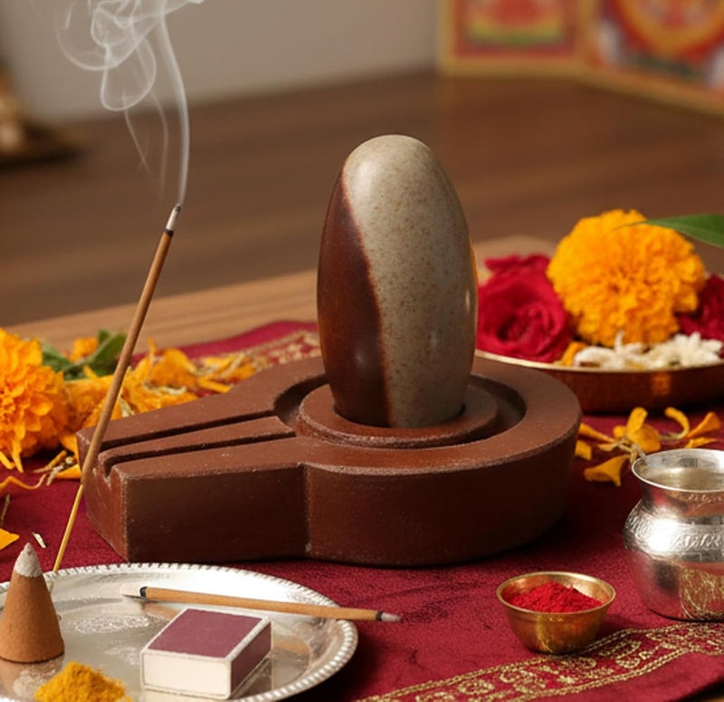 ESPLANADE Narmadeshwar Shivling Shiva Lingam Narmada Stone Jaladhari Narmada Stone for Temple Mandir Home - Brown - 4.25" Inches, Religious - Image 1